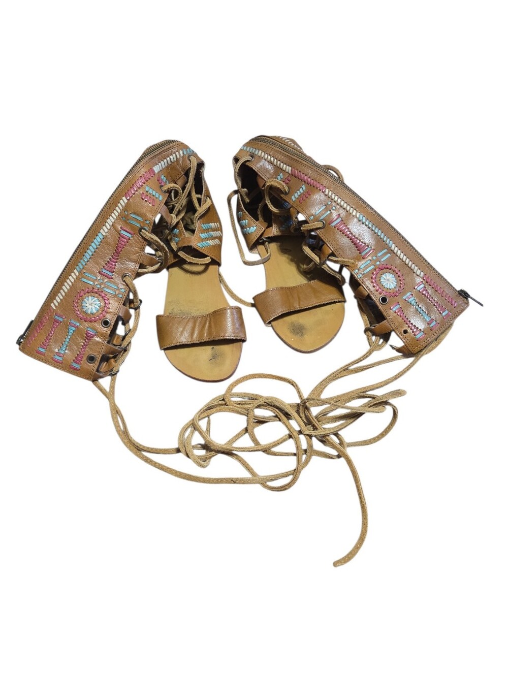 Free People Bellflower Tall Lace Up Gladiator Sandals featuring Native Print 7.5